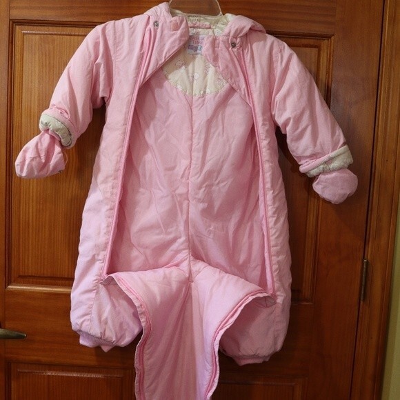 Casual Time Vintage 90s 24M Girls Snow Suit Pink Winter Teddy Bear - Picture 2 of 16